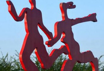 温州中领雕塑-多彩情侣跑步雕塑