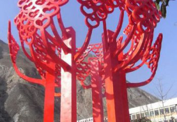 温州广场不锈钢心形树叶大树雕塑