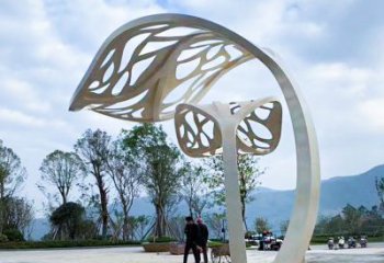 温州广场大型不锈钢抽象树叶雕塑