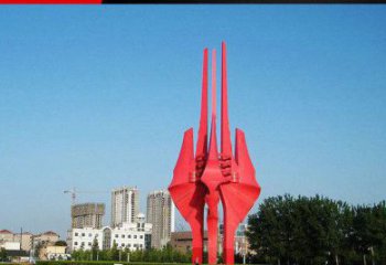 温州广场红色不锈钢树叶雕塑