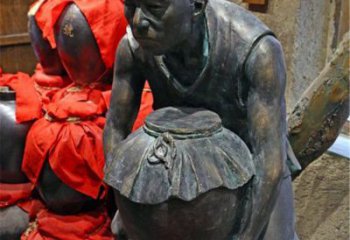 温州铜质老人抱酒图案雕塑