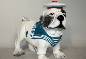 温州海军玻璃钢仿陶瓷斗牛犬狗雕塑