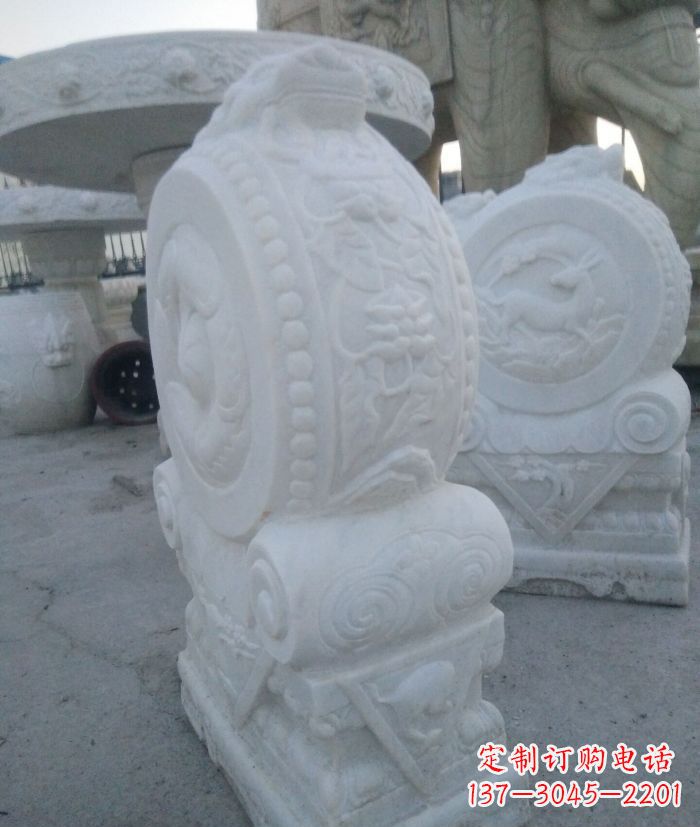 温州汉白玉抱鼓石门墩雕塑