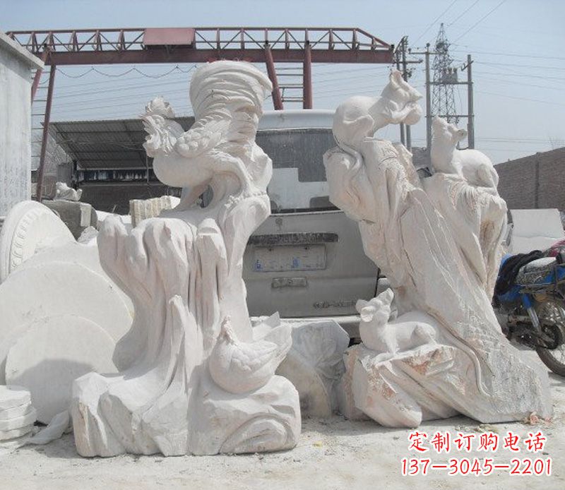 温州中领雕塑,打造古典唯美的汉白玉公鸡雕塑