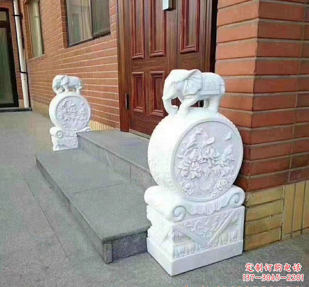 温州汉白玉大象门墩石雕