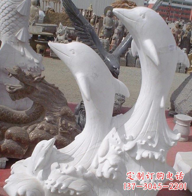 温州海豚石雕,汉白玉精美雕塑