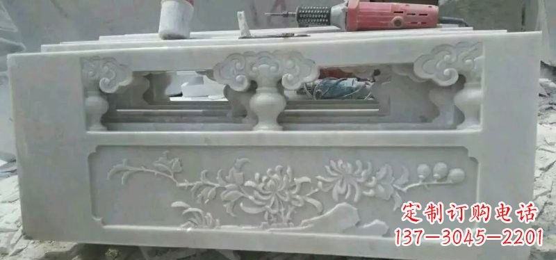 温州汉白玉花朵浮雕栏板,精致深具视觉立体感
