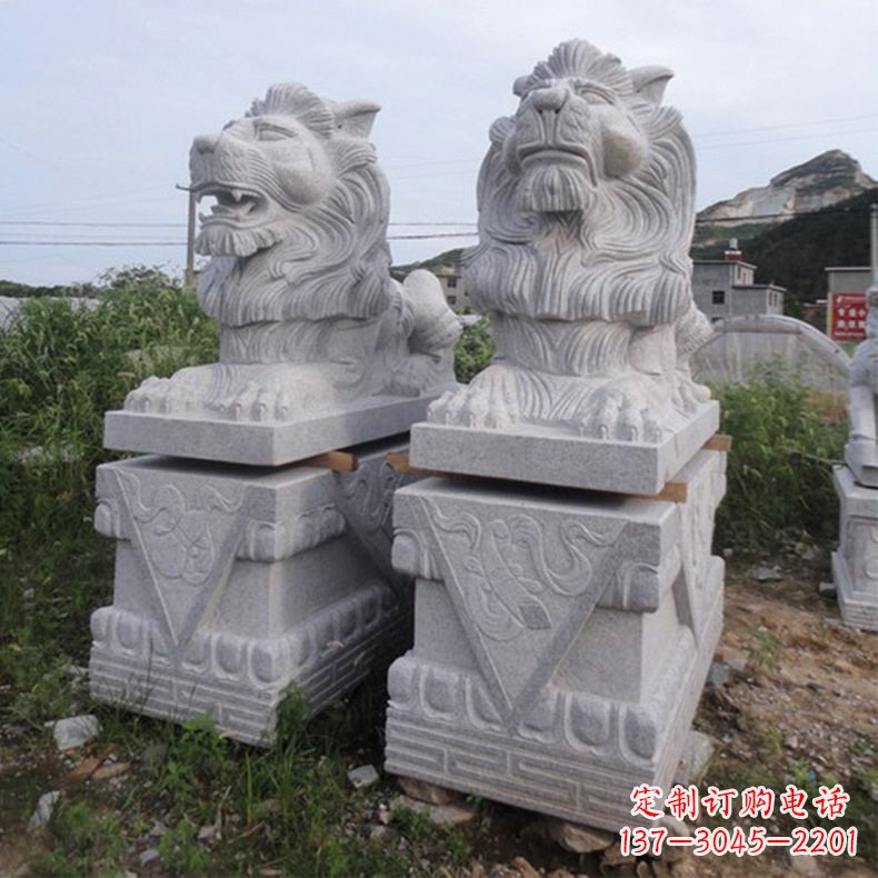 温州汇丰狮子石雕,精美雕塑展现霸气