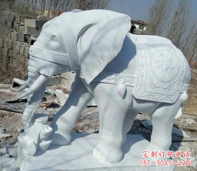 温州汉白玉制作的大象吉祥门口雕塑