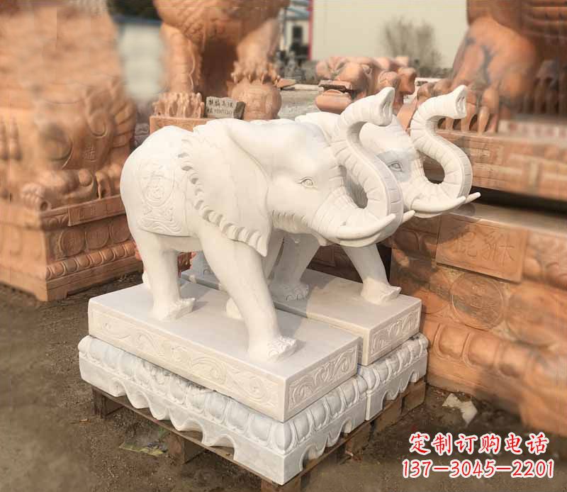 温州雕刻睿智的大象-定制门口镇宅招财石雕