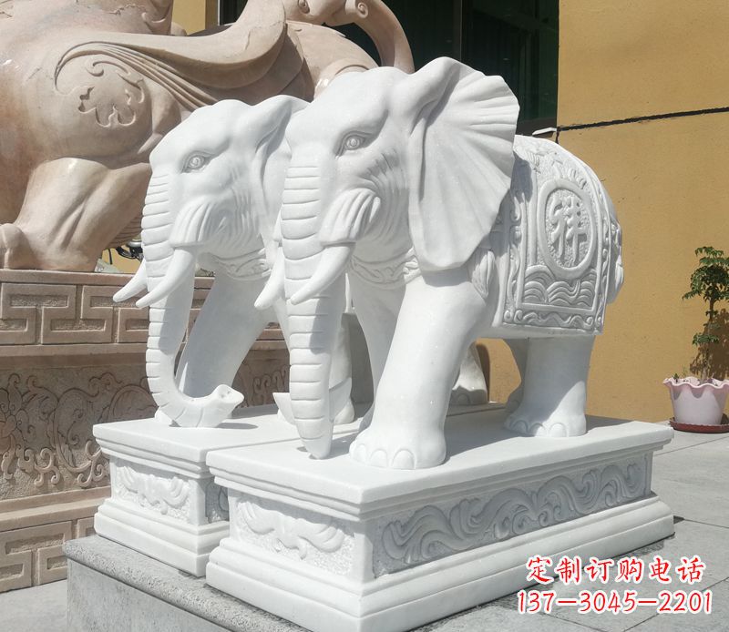 温州汉白玉吉祥如意门口招财大象石雕