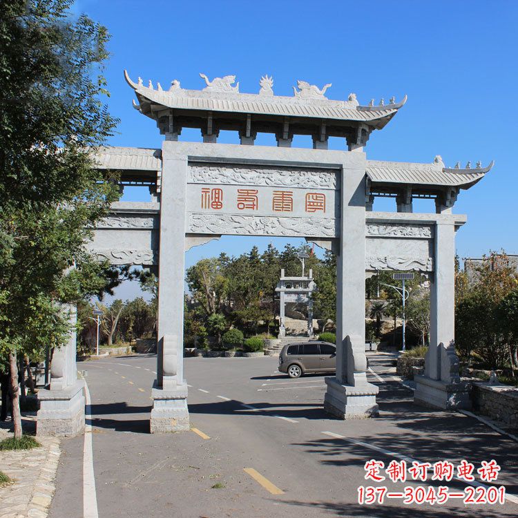 温州汉白玉景区入库石雕牌坊