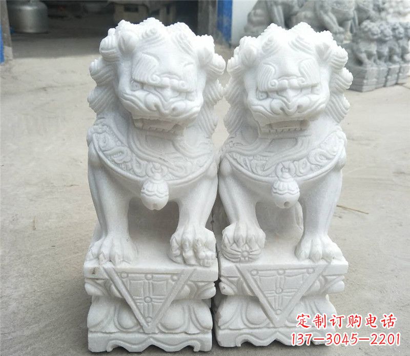 温州定制精美的汉白玉酒店吉祥狮子门墩