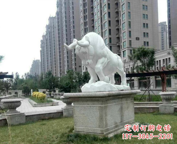 温州汉白玉开荒牛小区园林动物石雕