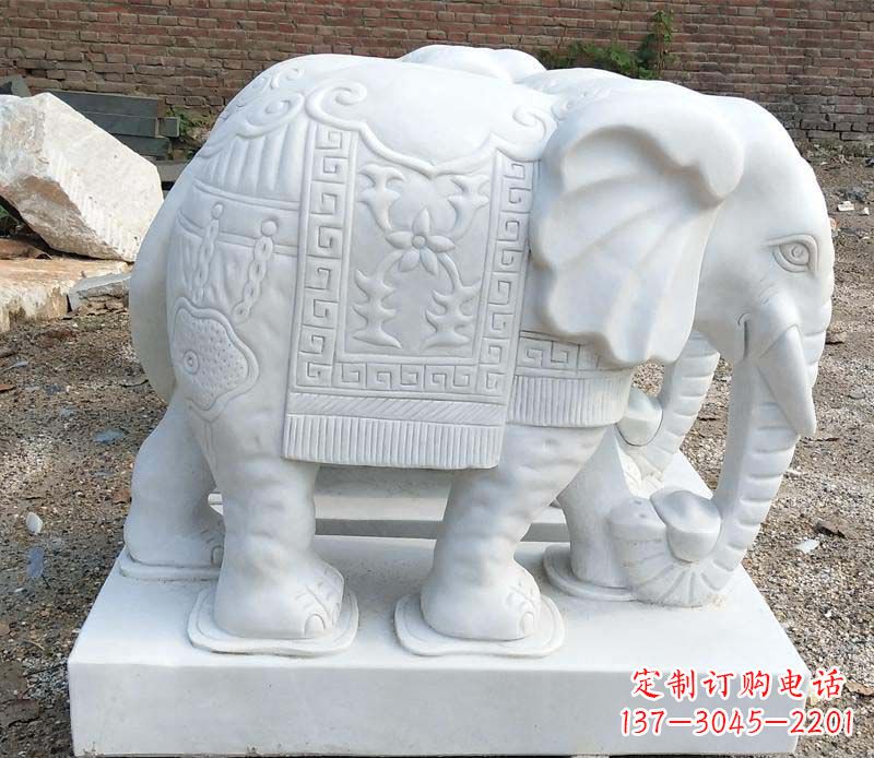 温州中领雕塑汉白玉卷鼻大象雕塑