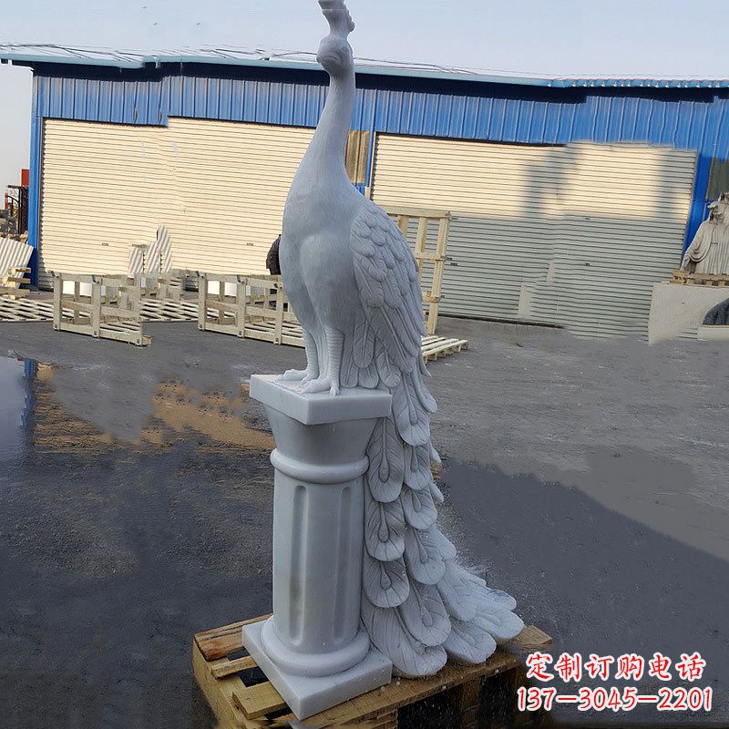 温州汉白玉孔雀-公园园林动物雕塑摆件