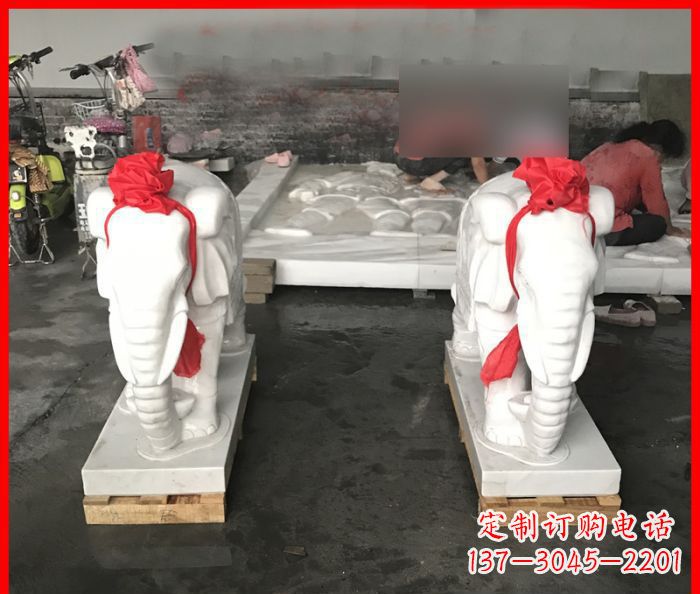 温州汉白玉门口招财小象石雕