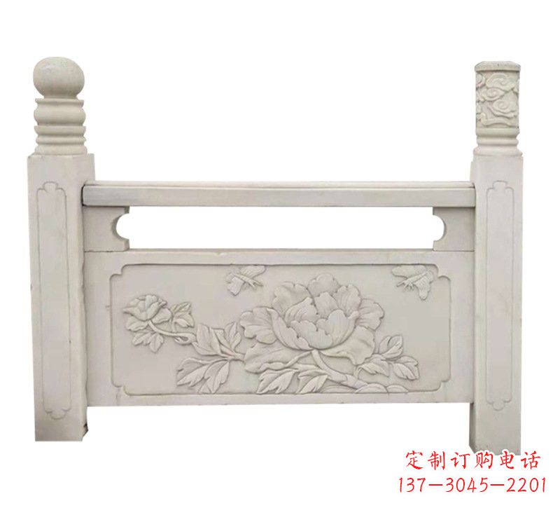 温州汉白玉牡丹花浮雕栏板,雕塑定制精品