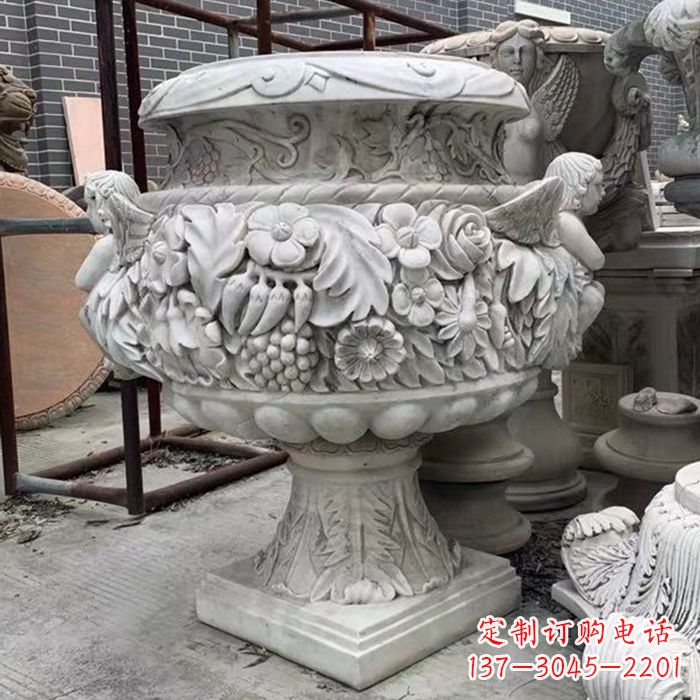 温州汉白玉欧式人物花盆雕塑