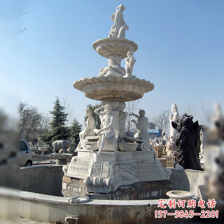 温州精美汉白玉欧式人物喷泉雕塑