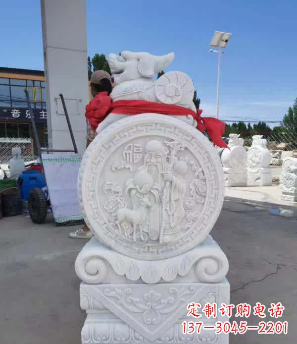 温州汉白玉貔貅石门墩雕塑