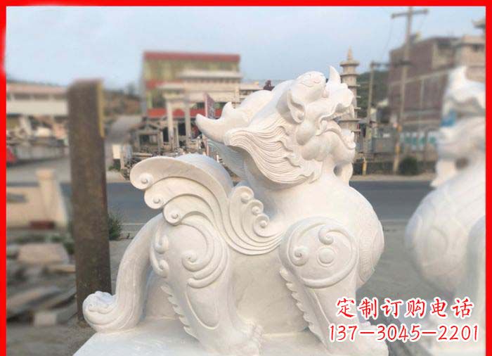 温州中领雕塑:精美汉白玉貔貅门口招财石雕