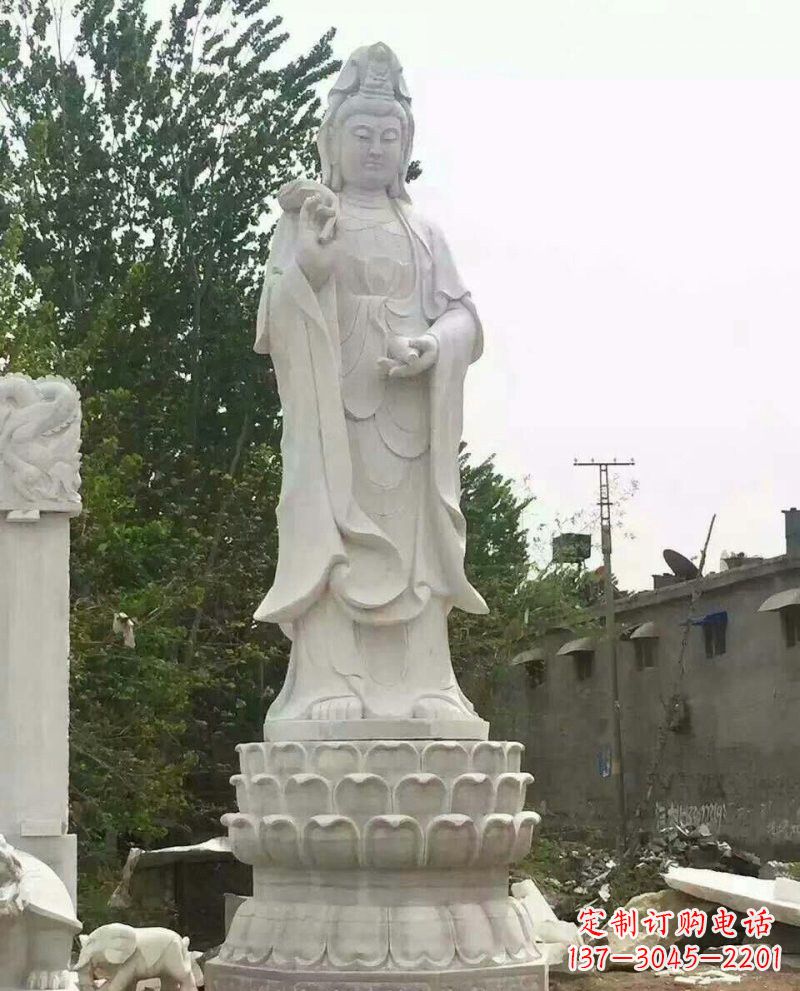 温州汉白玉洒水观音驻颜祥和