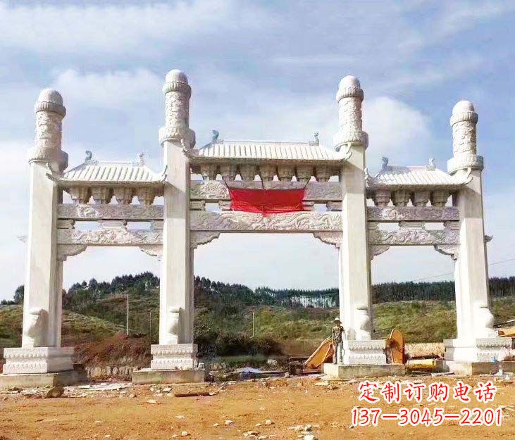 温州汉白玉三门牌坊石雕