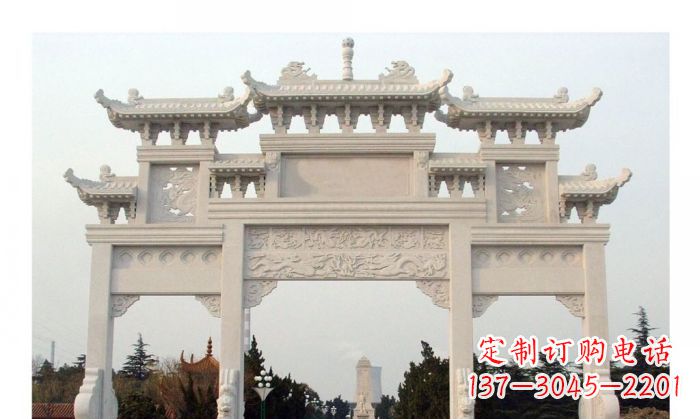 温州汉白玉三门石雕牌坊