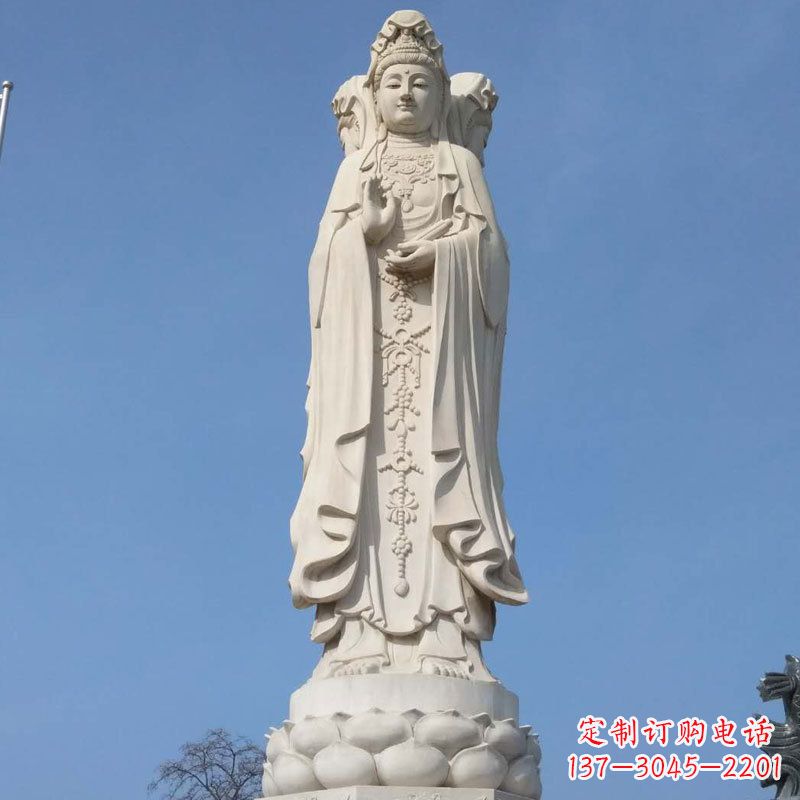 温州汉白玉三面观音石雕佛像