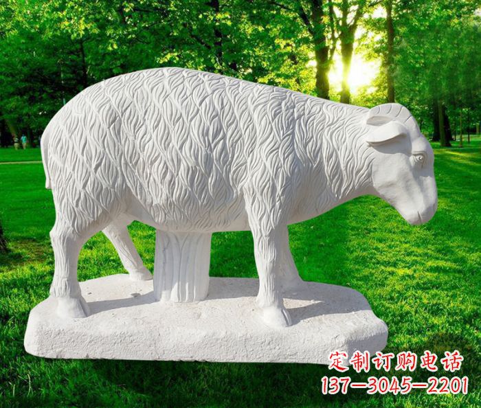 温州汉白玉山羊公园动物石雕 (3)