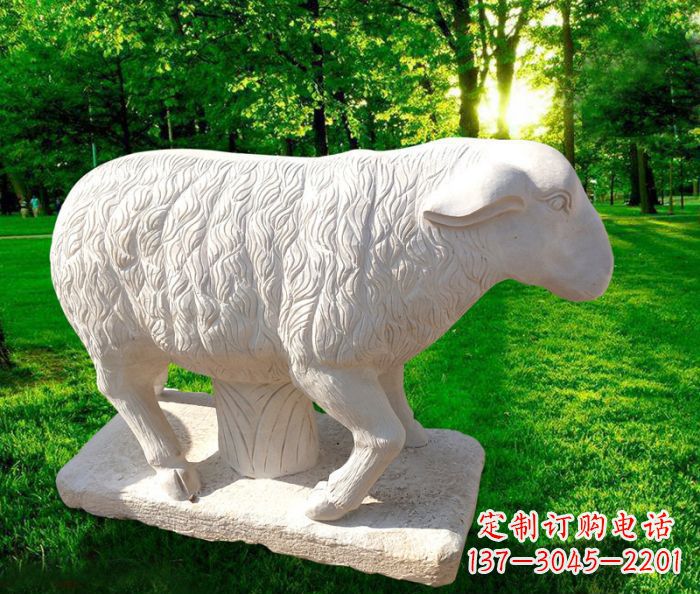 温州中领雕塑的汉白玉山羊石雕是一件雕刻精美的…