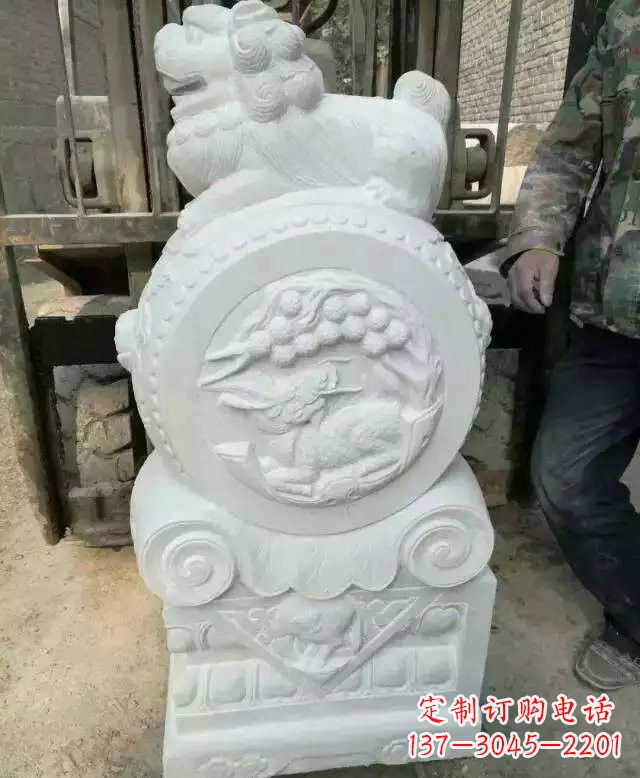 温州汉白玉狮子门墩