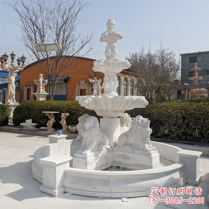 温州汉白玉狮子喷泉雕塑