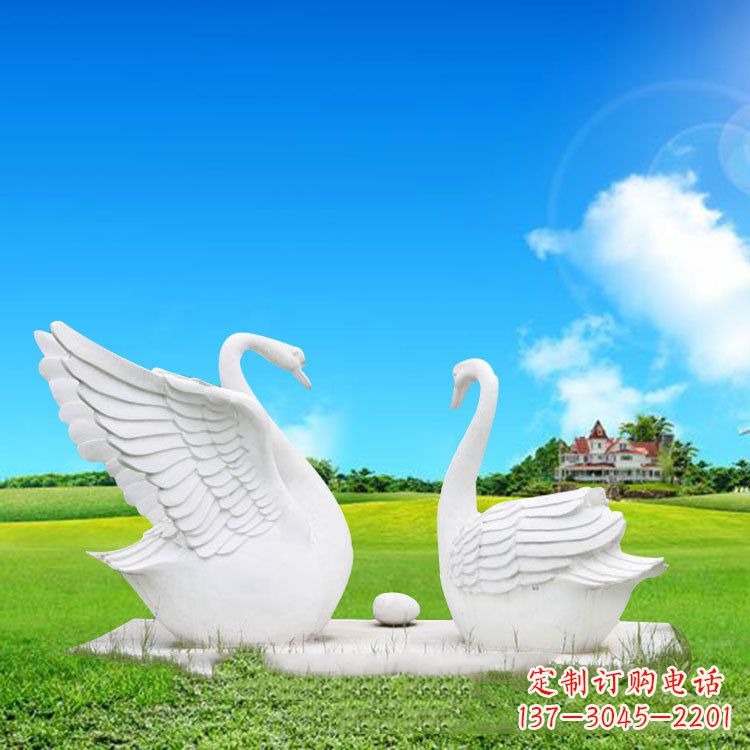 温州精美石雕天鹅情侣动物雕塑摆件
