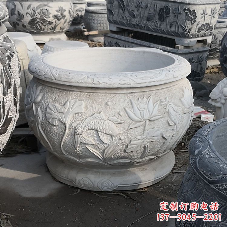 温州汉白玉石雕鱼缸