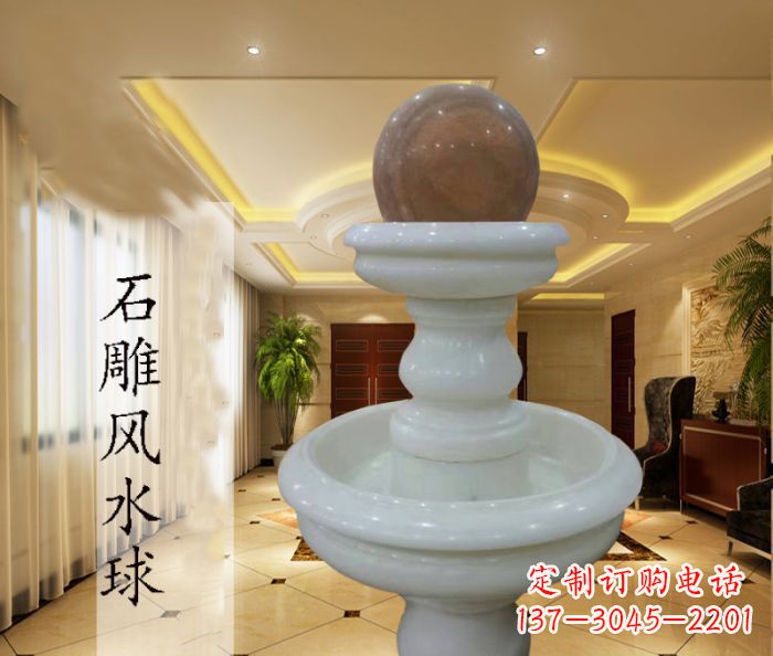 温州尊贵精致的汉白玉双层风水球石雕