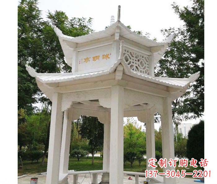 温州高雅典雅的汉白玉双层六角凉亭石雕