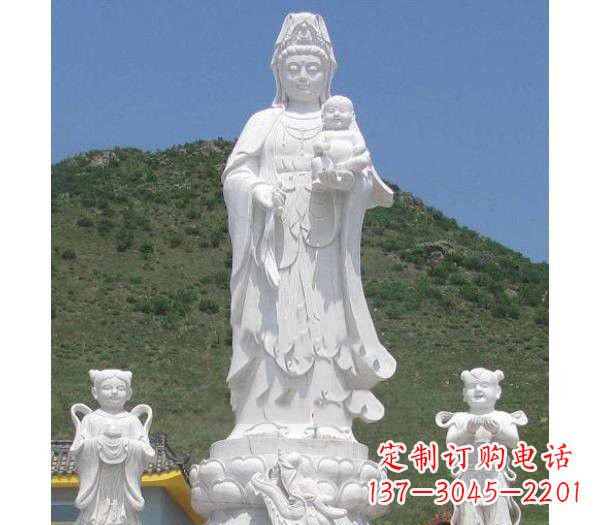 温州汉白玉观音善财童子龙女雕塑