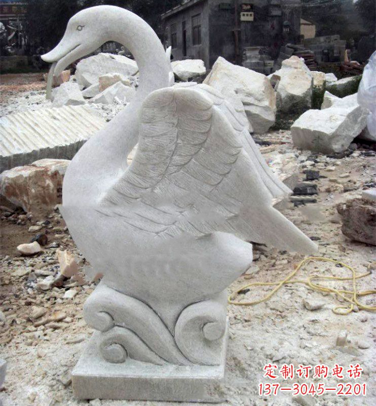 温州汉白玉天鹅喷泉,小区售楼部装饰喷水天鹅雕塑摆件