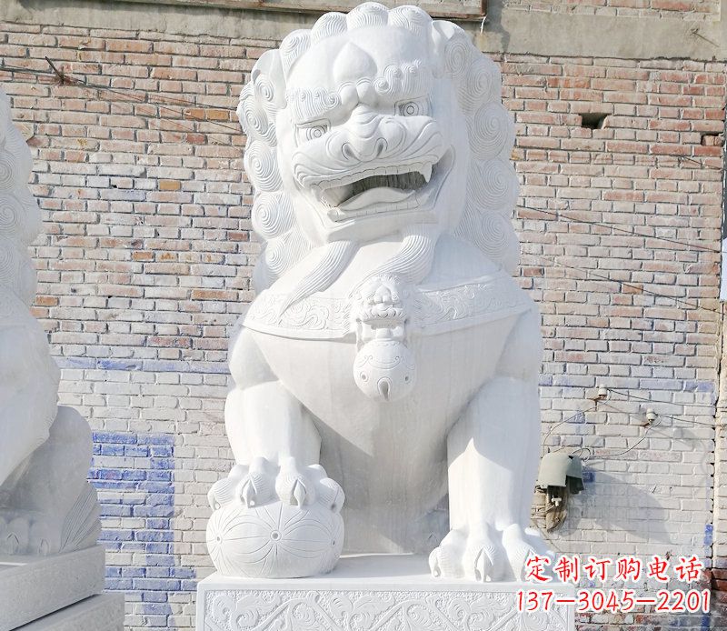 温州正宗汉白玉狮子门墩雕塑