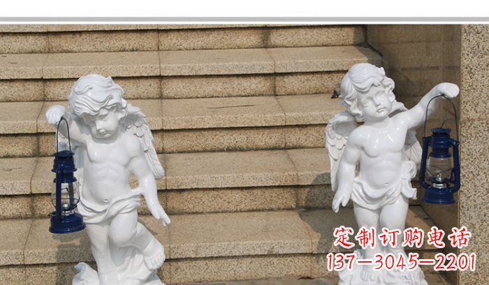 温州领雕塑-汉白玉小天使公园西方人物路灯石雕