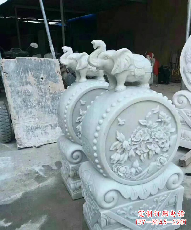 温州汉白玉小象抱鼓石雕