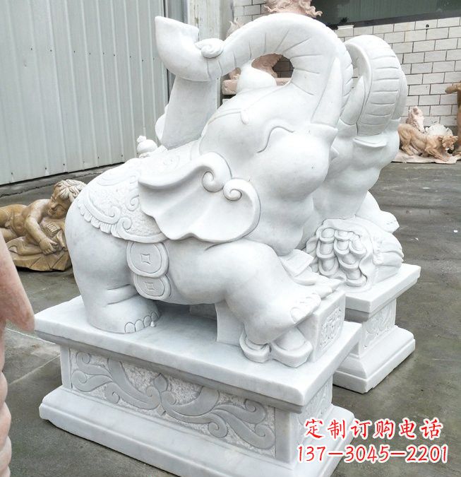 温州汉白玉招财如意小象石雕