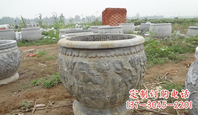 温州荷花花盆公园景观石浮雕