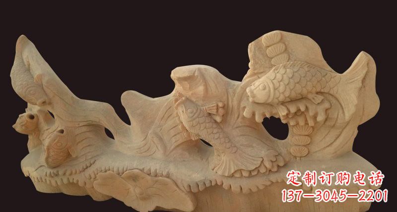 温州荷花鲤鱼石雕,精美绝伦