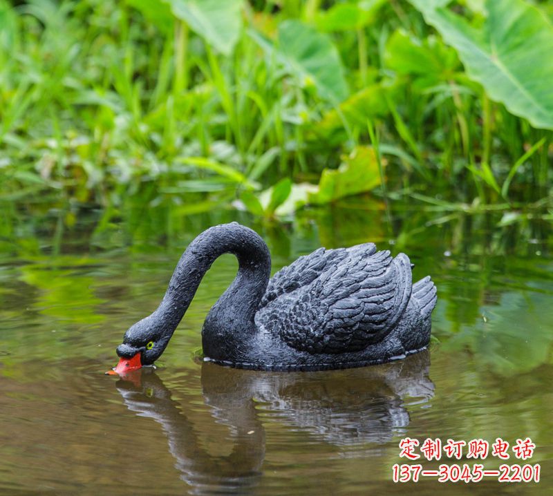 温州黑天鹅喝水款-池塘水塘装饰动物雕塑摆件