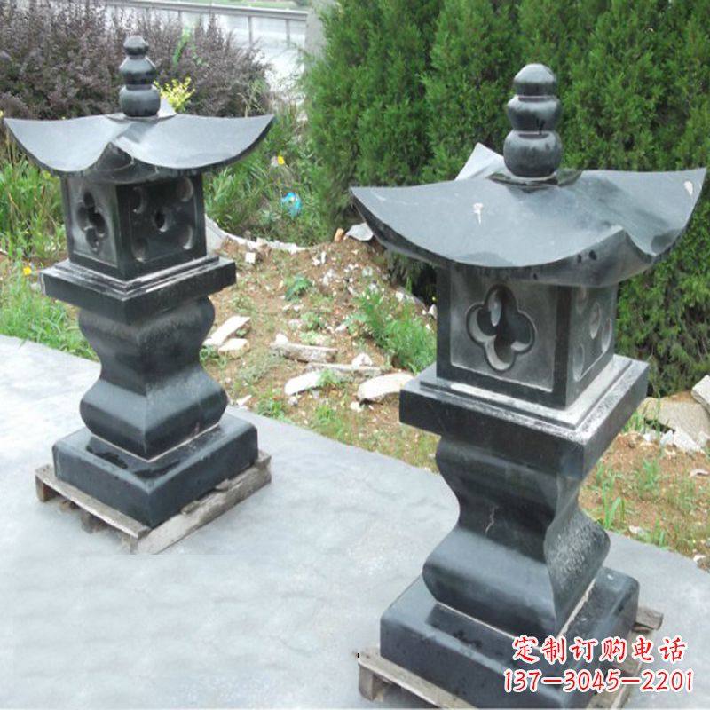 温州黑曜石材质灯笼雕塑