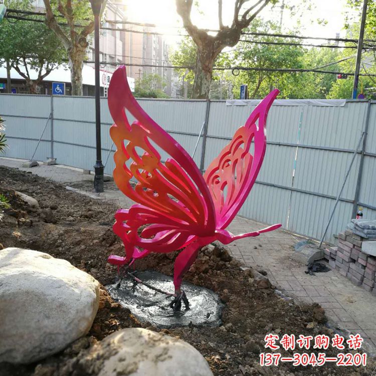 温州红色不锈钢蝴蝶园林摆件