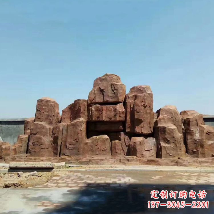 温州假山雕塑,红色塑石精美制作